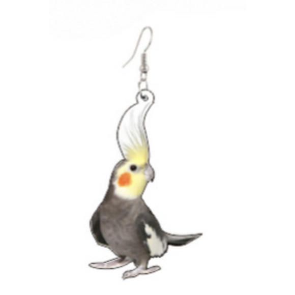 Cockatiel Bird Earrings Cottage Christmas Gift Acrylic Lifelike Bundle Me NEW - Picture 3 of 3